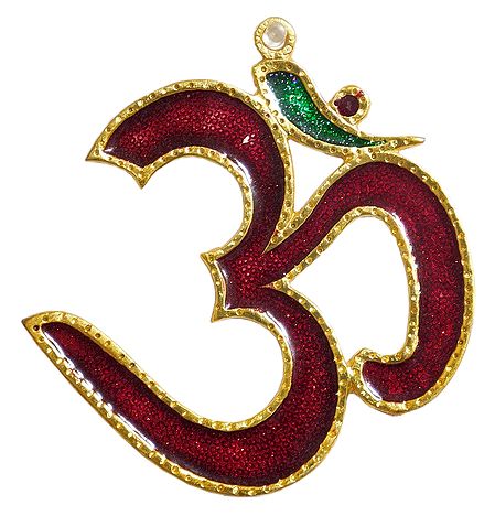Red Lacquered on Brass Om - Wall Hanging