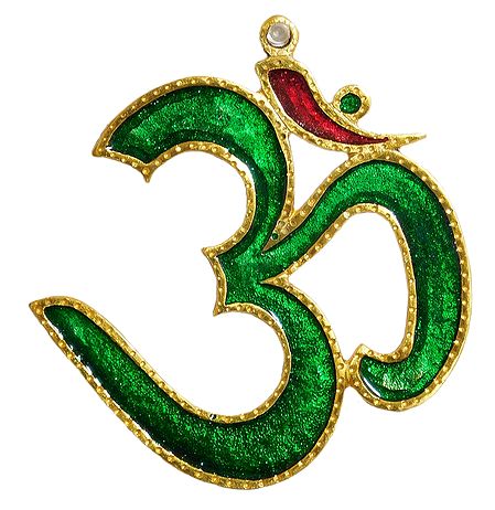 Green Lacquered on Brass Om - Wall Hanging