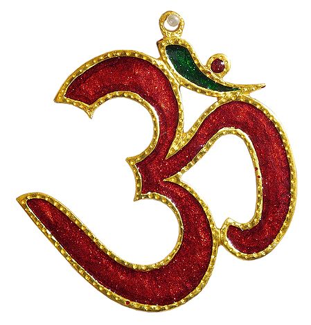 Red Lacquered on Brass Om - Wall Hanging