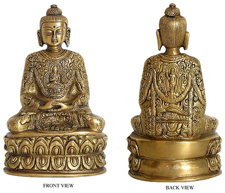 Buddha in Dhyana Mudra with Deft Carving - (Robes Decorated with Scenes from the Life of Buddha)