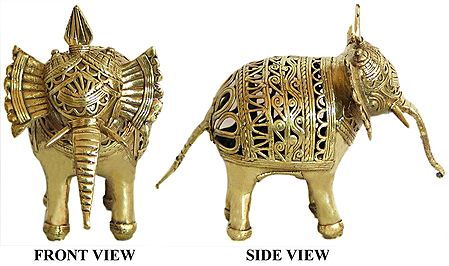 Carved Elephant - Dhokra Tribal Art