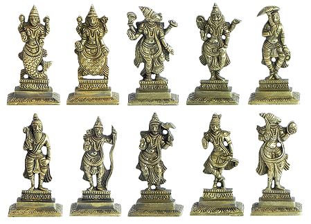 Antiqueted Brass Dashavatar - Ten Incarnations of Lord Vishnu