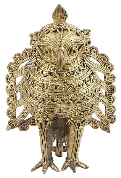 Brass Carved Owl - Dhokra Tribal Art