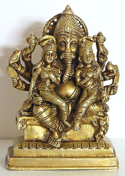Ganesha Sitting with Riddhi and Siddhi on His Lap