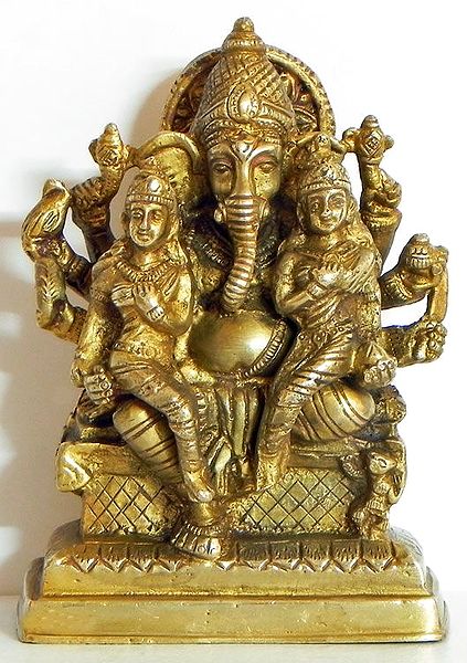 Ganesha Sitting with Riddhi and Siddhi on His Lap