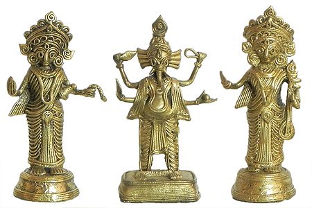 Lakshmi, Saraswati and Ganesha - Dhokra Tribal Art