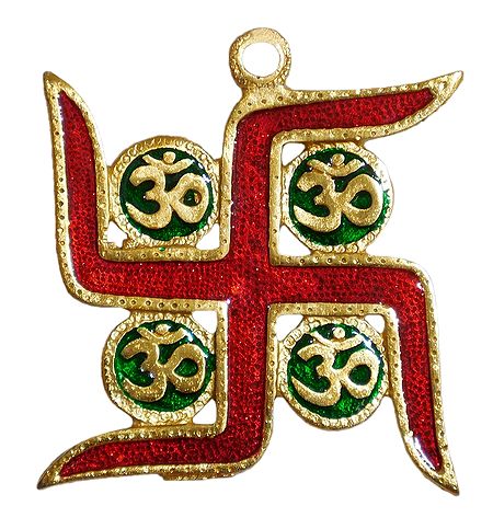 Lacquered on Brass Swastik with Om