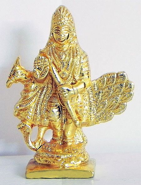 Kartikeya - Gold Plated Bronze Statue