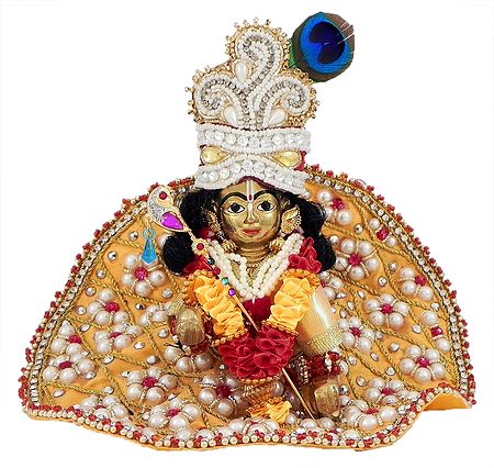 Laddu Gopal in Faux Pearl and Ruby Studded  Dress 
