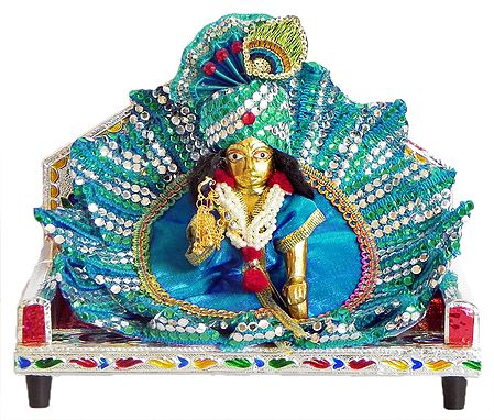 Bal Gopal Sitting on Throne in Blue Dress