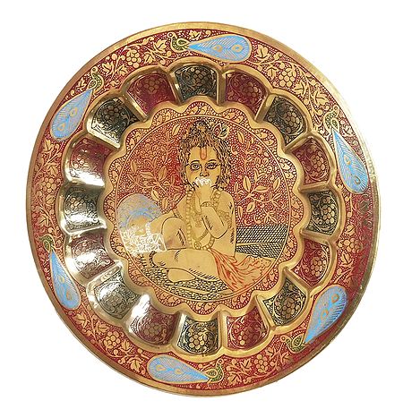 Multicolor Meenakari Brass Plate with Bal Gopal Design - Wall Hanging