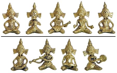 Nine Musician Ganesha - Dhokra Tribal Art