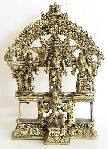 Vishnu with His Consorts Bhu and Sri Along with His Vahana Garuda