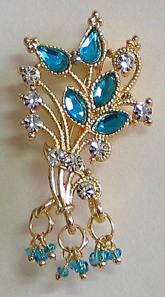 Cyan and White Stone Studded Designer Brooch