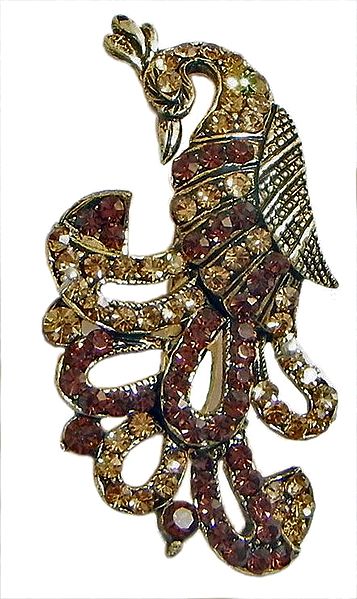 Stone Studded Brass Peacock Brooch