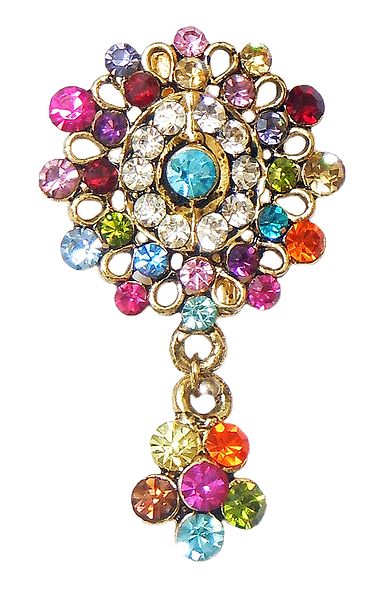Multicolor Stone Studded Metal Flower Brooch