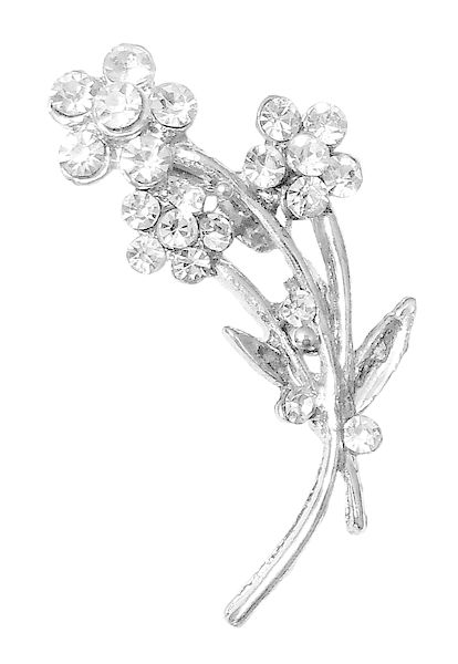 White Stone Studded Metal Flower Bouque Brooch
