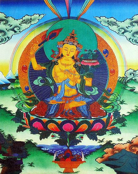 Buddhist Deity Manjushri - Thangka Screen Print