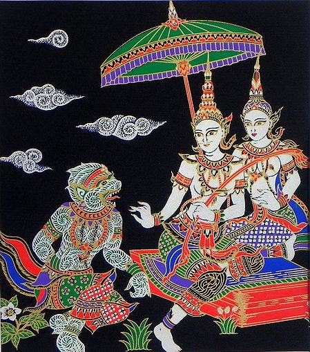 Hanuman with Rama and Sita