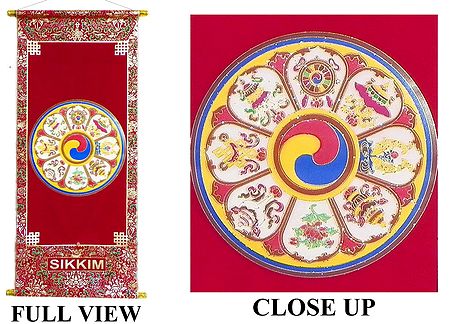 Eight Buddhist Lucky Signs - (Tibetan Thangka) Wall Hanging