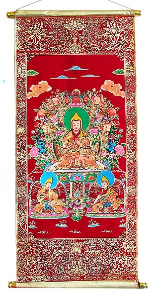 JE Tsongkapa with his Chief Disciples Gyaltsab Je and Khedrup Je - (Tibetan Thangka) Wall Hanging