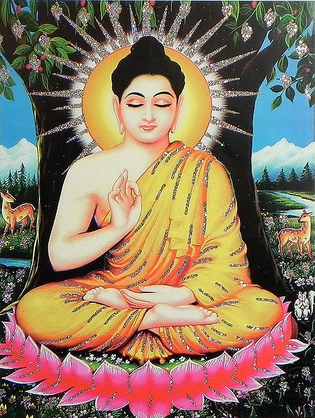 Meditating Buddha under Bodhi Tree - Glitter Poster