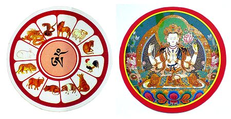 Kalachakra and Sadakshari Lokeshvara - Set of 2 Buddhist Stickers
