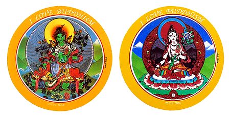 Green Tara and White Tara - Set of 2 Buddhist Stickers