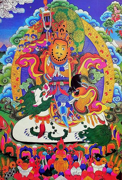 Vaishravana - The Buddhist Lord of Wealth, Riding Lion