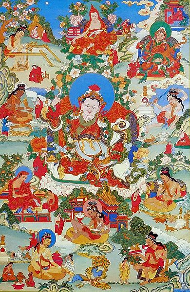 Guru Blo-Idan mChog-sred, One of the Manifestation of Padmasambhava, Surrounded by Siddhas of the Vajrayana
