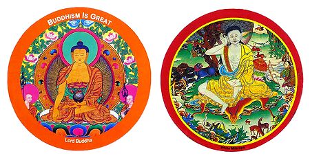 Lord Buddha and White Milarepa - Set of 2 Buddhist Stickers