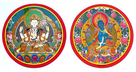 Chenregiz and Green Tara - Set of 2 Buddhist Stickers