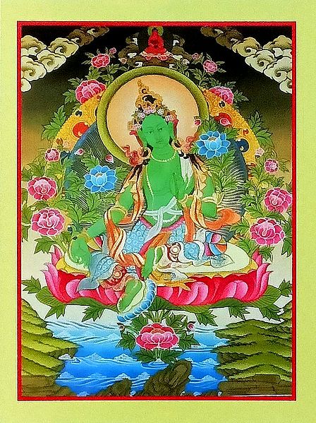 Green Tara - Unframed Thangka Poster - Reprint on Paper