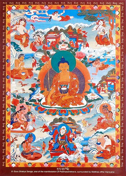 Guru Shakya Senge - One of the Manifestation of Padmasambhava, Surrounded by Siddhas of the Vajrayana