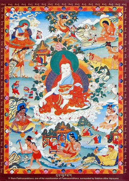 Guru Padmasambhava - One of the Manifestation of Padmasambhava, Surrounded by Siddhas of the Vajrayana