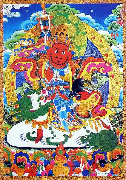 Vaishravana - The Buddhist Lord of Wealth, Riding Lion
