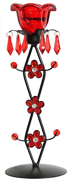 Iron and Red Glass Candle Stand