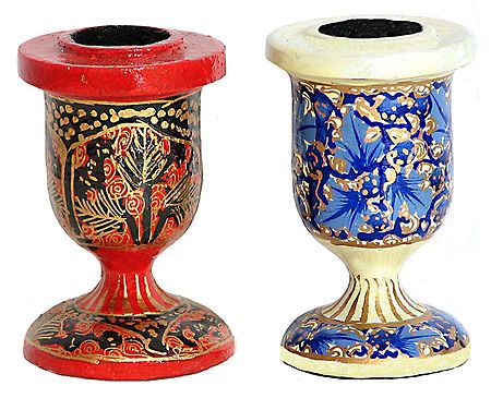 Set of 2 Hand Painted Candle Stand