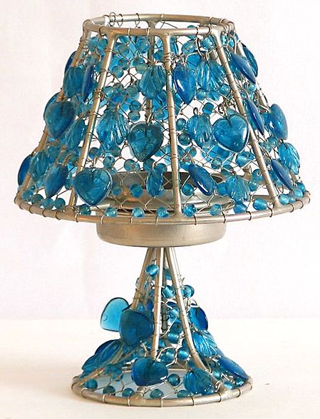 Metal and Blue Bead Candle Stand