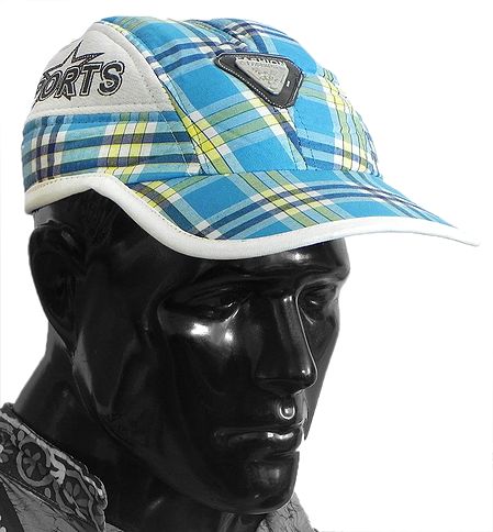 Blue, Yellow and White Check Gents Golf Cap