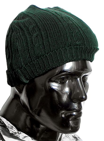 Dark Green Woolen Rib Knit Gents Beanie Cap