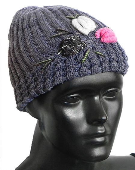 Ladies Hand Knitted Grey Beanie Woolen Hat
