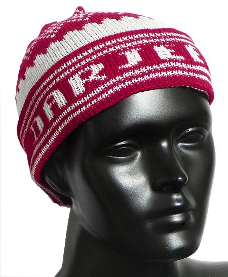 Red and White Ladies Woolen Cap
