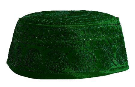 Green Muslim Prayer Cap with Embroidery