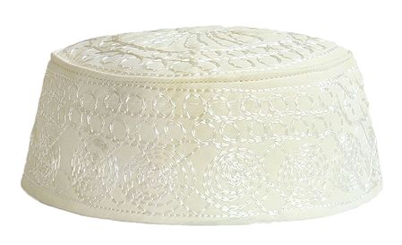 Ivory Muslim Prayer Cap with Embroidery