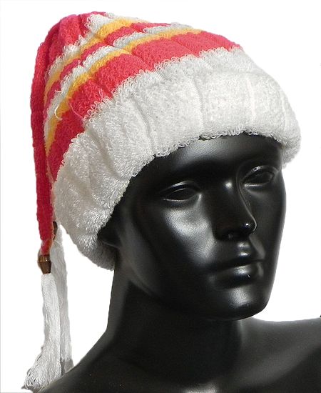 White, Red and Yellow Striped  Ladies Woollen Cap