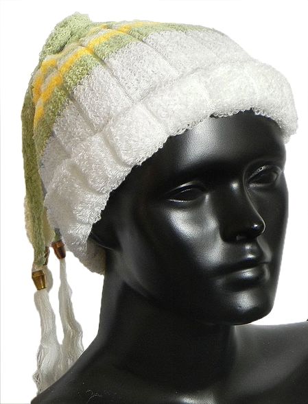 White, Green and Yellow Striped  Ladies Woolen Cap