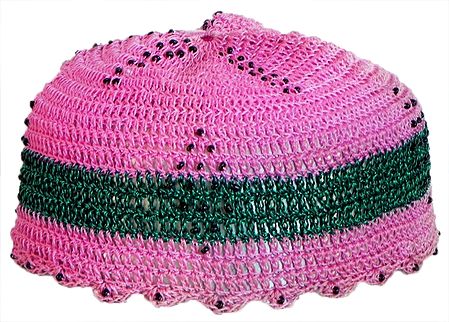 Pink with Green Crocheted Muslim Prayer Cap