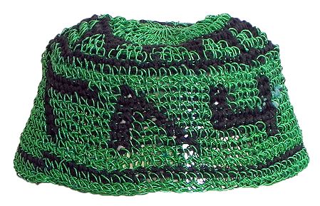 Green with Black Thread Crocheted Muslim Taqiyah