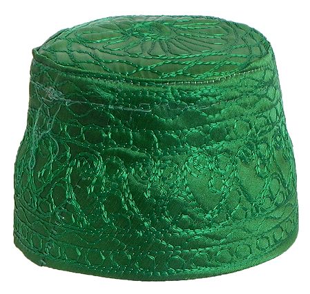 Green Embroidered Muslim Cap